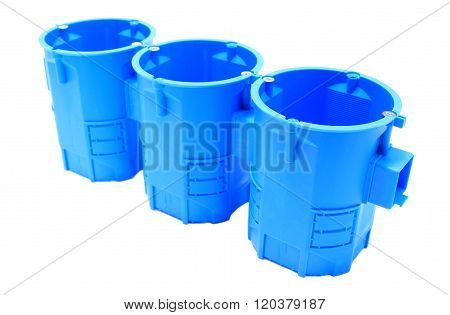 Blue Electrical Boxes On White Background