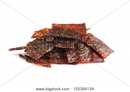 Beef Jerky Isolated On A White Studio Background