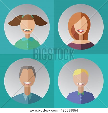 vector ilustration of four family members with dental braces