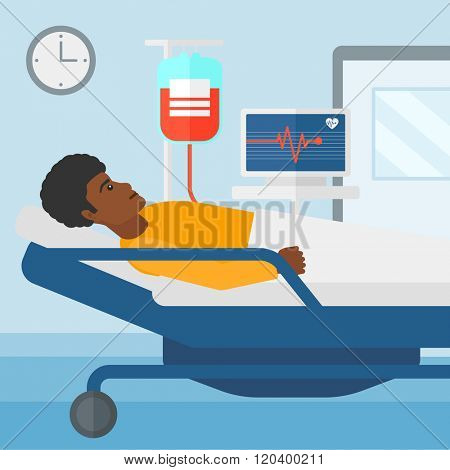 Patient lying in hospital bed.