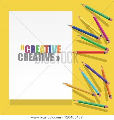 vector Color pencils with white paper with text