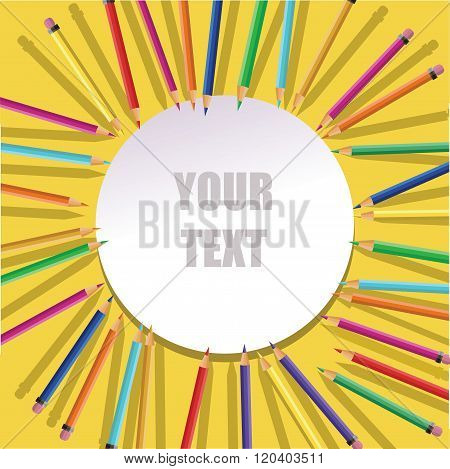 vector Color pencils with round frame on yellow background