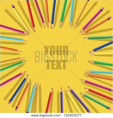 vector Color pencils on yellow background. vector illustration