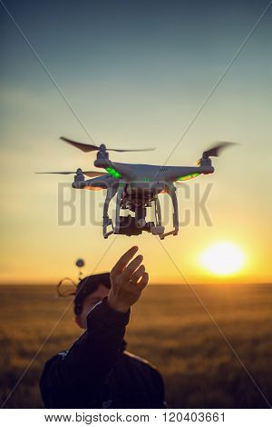 Varna, Bulgaria - June 23 ,2015: Flying Drone Quadcopter Dji Phantom 2 With Digital Camera Gopro Her