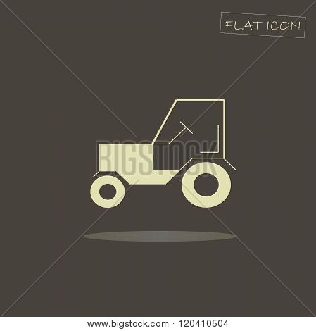 Flat icon tractor. Light tractor on dark background. Vector icon. Icon tractor object.