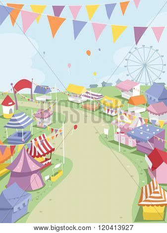 Illustration of a Big Theme Park Surrounded by Festival Booths