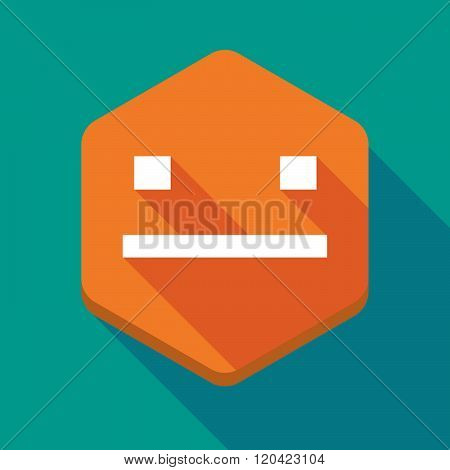 Long Shadow Hexagon Icon With A Emotionless Text Face