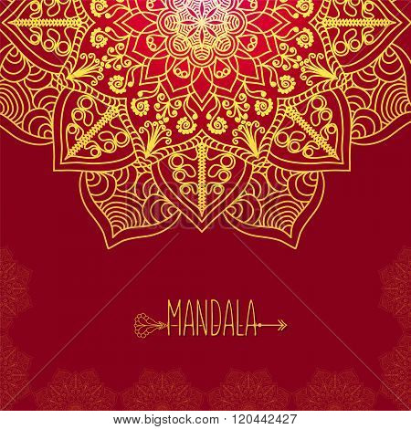 The Card With Glow Mandala. Background. Ethnic Decorative Elements. Vintage Round Ornament