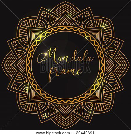 Vector Frame. Golden mandala with highlights. Vector background. Ethnic decorative elements. Vintage