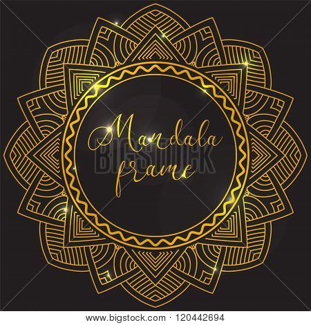 Golden Frame. Golden Mandala With Highlights. Background. Ethnic Decorative Elements. Vintage