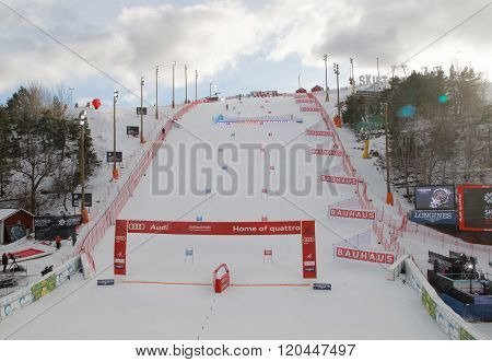 Slalom Slope With Colorful Red And Blue Gates