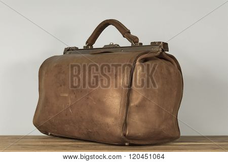 Vintage old brown leather case. briefcase