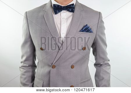 Grey Suit Plaid Texture, Bowtie, Pocket Square