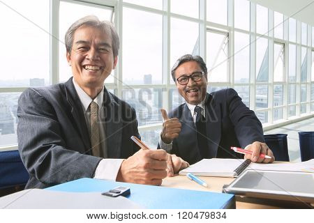 Good Healthy Of Couples Frienship Senior Working Man Shot On Office Working Table, Happiness Emotion
