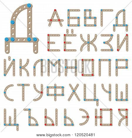 Russian alphabet made of wooden meccano