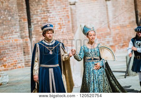 Couple Of Medieval Nobles On Parade