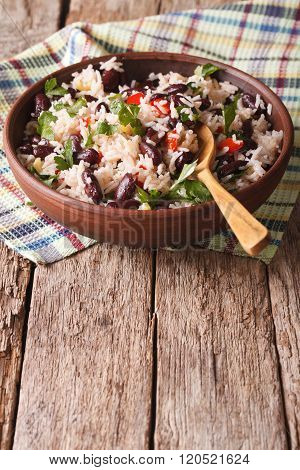 Rice With Red Beans And Other Vegetables In A Bowl. Vertical