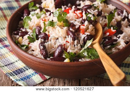 Rice With Red Beans And Other Vegetables Close-up. Horizontal
