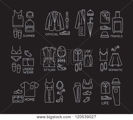 Flat Clothes Complect Icons Black