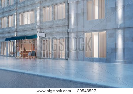 Building And Cafe At Night