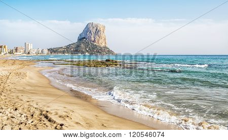Calpe, Alicante, Arenal Bol Beach With Penon De Ifach Mountain. Spain.