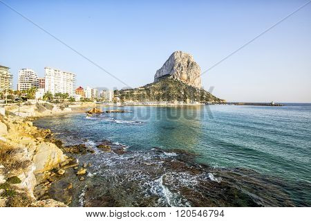 Calpe, Alicante, Arenal Bol Beach With Penon De Ifach Mountain. Spain.