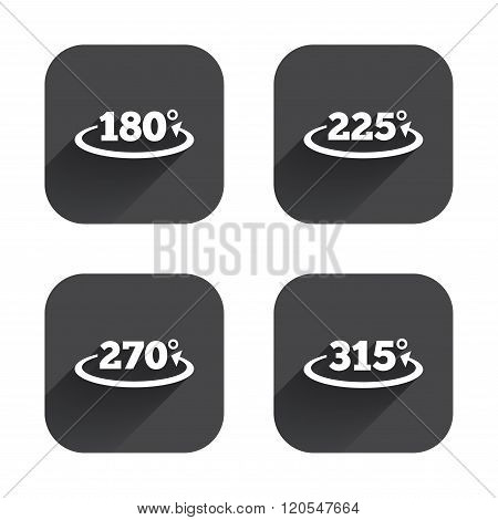 Angle degrees icons. Geometry math signs.