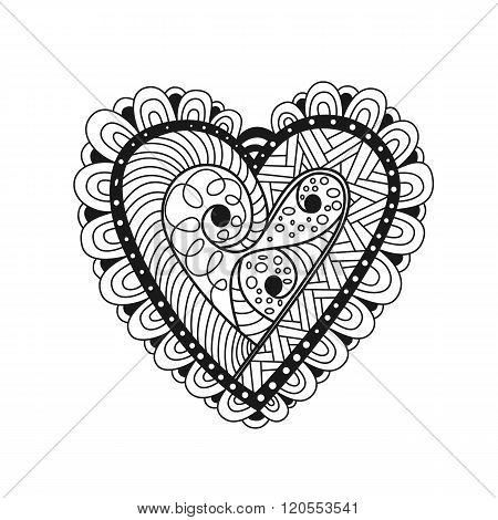 Hand drawn heart with ornament. Doodle style. Decorative element.