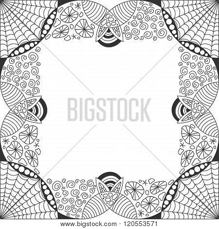Square black and white frame with ornament zentangle style.