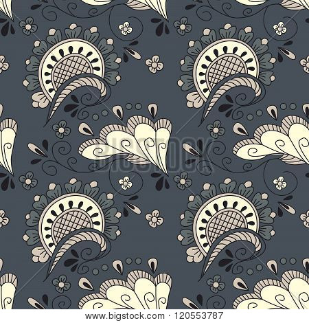 Seamless pattern with hand drawn elements henna style. Background  textile cover wrapper.
