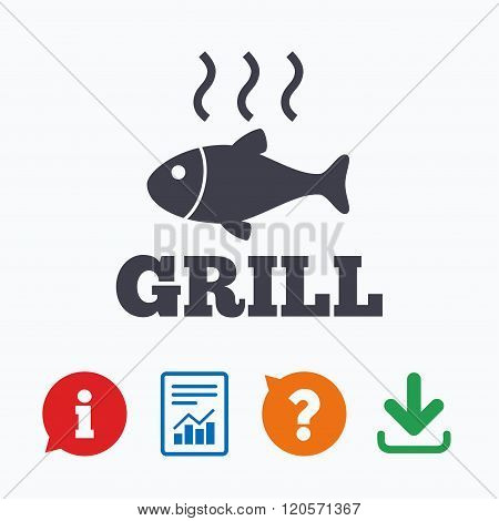 Fish grill hot icon. Cook or fry fish symbol.