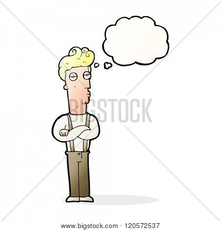 cartoon unimpressed man with thought bubble