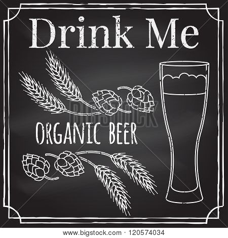 Drink Me. Elements On The Theme Of The Restaurant Business.  Chalk Drawing On A Blackboard. Logo, Br