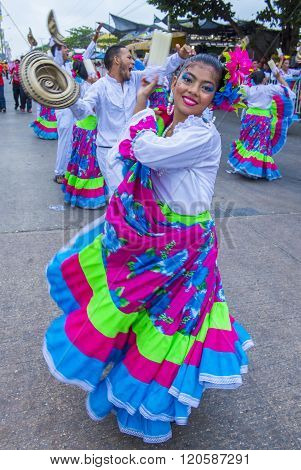 BARRANQUILLA COLOMBIA - FEB 07 : Participants in the Barranquilla Carnival in Barranquilla Colombia on February 07 2016. Barranquilla Carnival is one of the biggest carnival in the world