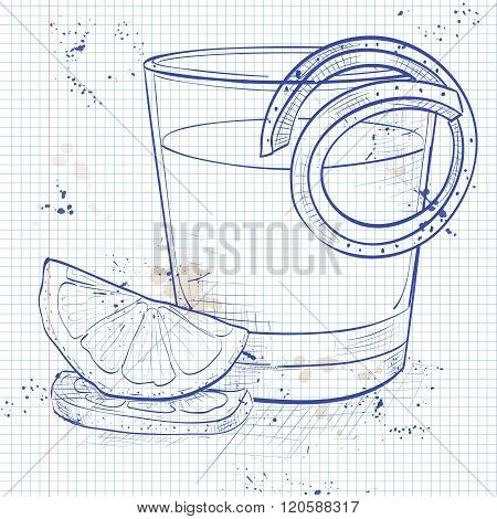 Classic sazerac cocktail on a notebook page