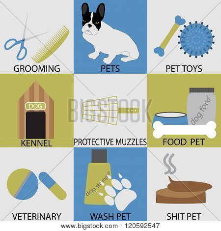 Icon Set Accessories For Pets. Grooming Veterinary