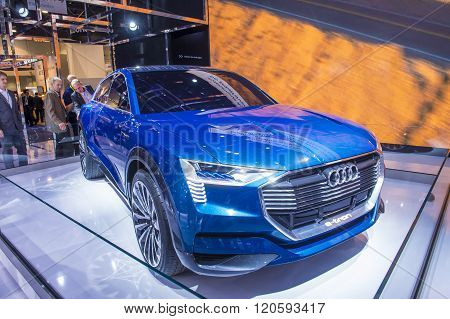 LAS VEGAS - JAN 08 : The Audi E-Tron concept vehicle at the CES Show in Las Vegas Navada on January 08 2016. CES is the world's leading consumer-electronics show.