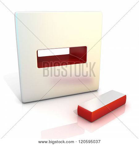 Minus sign. 3D render illustration isolated on white. Side view