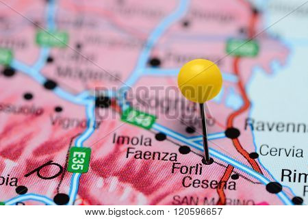 Forli pinned on a map of Italy