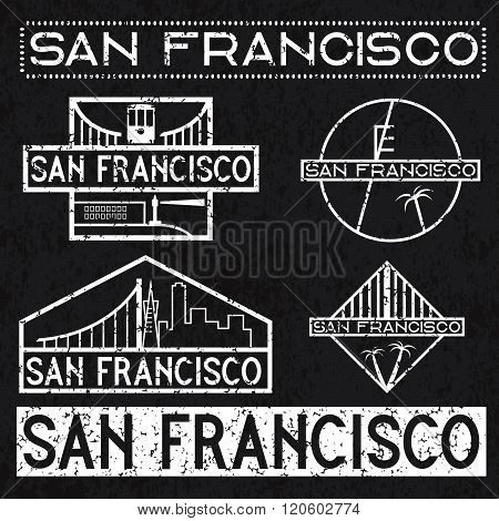 Landmarks Of San Francisco Grunge Vintage Labels Set