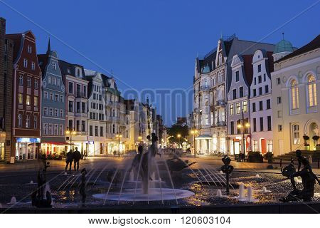 ROSTOCK, MECKLENBURG-VORPOMMERN, GERMANY - OCTOBER 10, 2015: View on Rostock in Germany in the evening