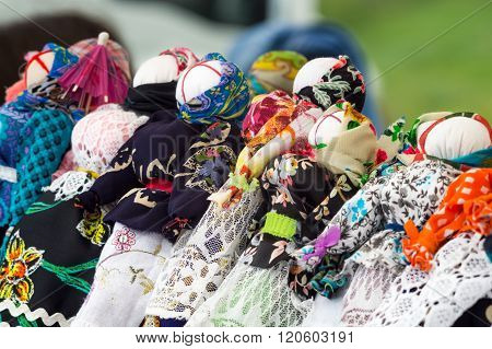 Ukrainian traditional dolls motanka on a fair