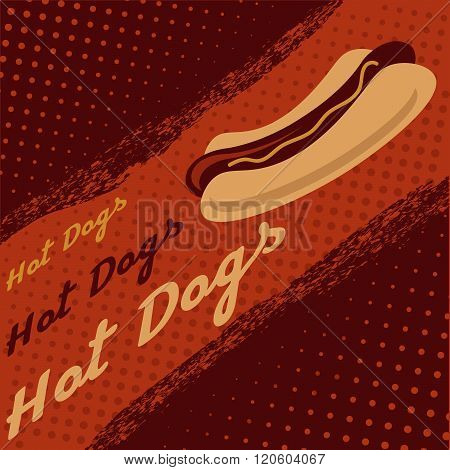 Vintage Hot Dogs Vector Poster . Concept Of Graphic Clipart Work