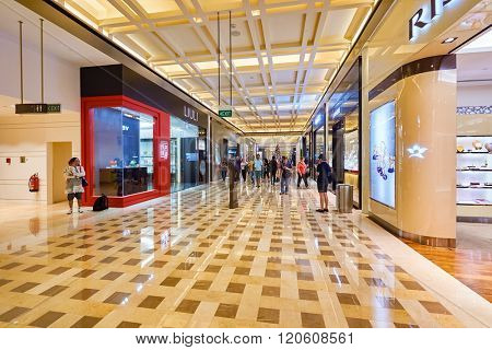 SINGAPORE - NOVEMBER 08, 2015: interior of The Shoppes at Marina Bay Sands. The Shoppes at Marina Bay Sands is one of Singapore's largest luxury shopping malls