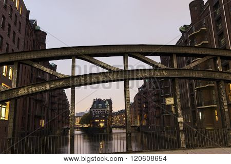 The famous Wasserschloss in the Speicherstadt in Hamburg Germany