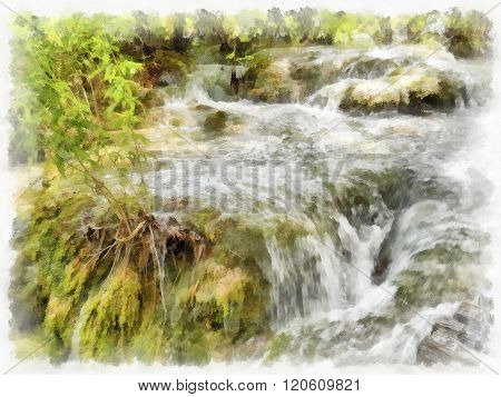 Small waterfall on a rocky mountain stream