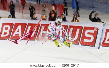 STOCKHOLM SWEDEN - FEB 23 2016: Julien Lizeroux (FRA) skiing at the Audis FIS Alpine Ski World Cup - city event February 23 2016 Stockholm Sweden