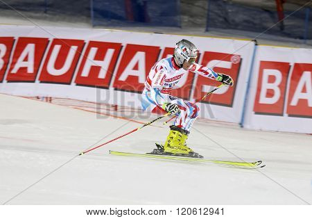 STOCKHOLM SWEDEN - FEB 23 2016: Julien Lizeroux (FRA) skiing at the Audis FIS Alpine Ski World Cup - city event February 23 2016 Stockholm Sweden
