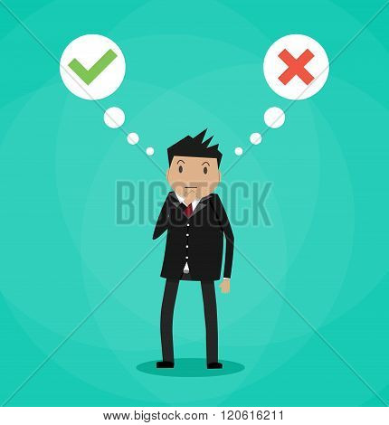 Man and speech bubbles with checkmarks