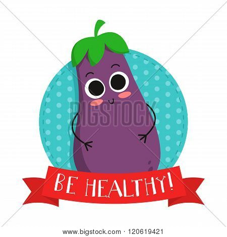 Eggplant, Cute Vegetable Vector Character Badge